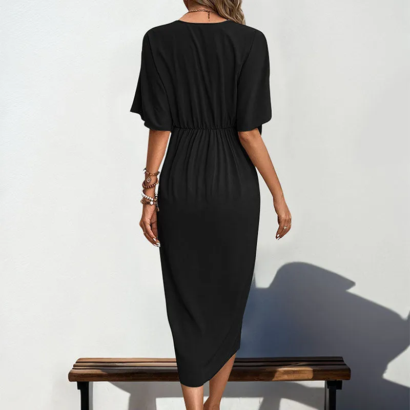 METAVERSMALL New Hot Trade New New 2025 Women's Clothing  Shoulder Sleeves Solid Color Irregular Dress