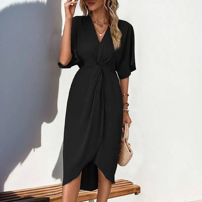 METAVERSMALL New Hot Trade New New 2025 Women's Clothing  Shoulder Sleeves Solid Color Irregular Dress