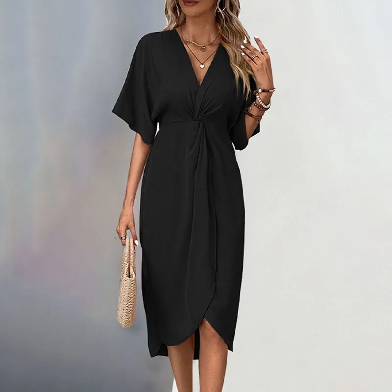 METAVERSMALL New Hot Trade New New 2025 Women's Clothing  Shoulder Sleeves Solid Color Irregular Dress